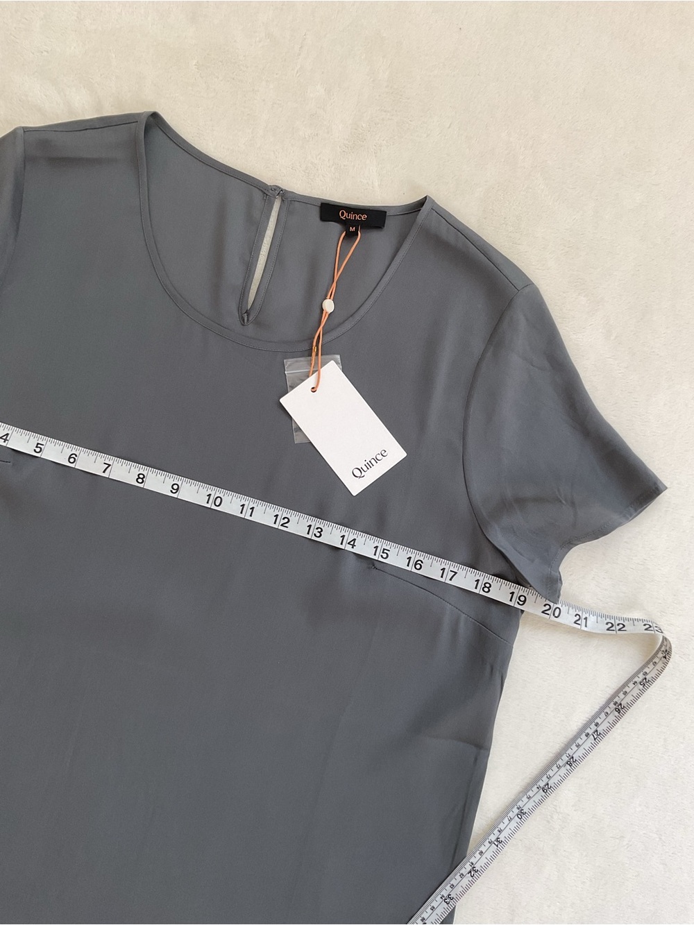 Quince Washable Stretch Silk Tee NWT Lava Smoke Gray Short Sleeve Blouse Medium - Picture 11 of 12